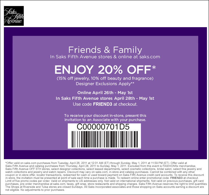 saks fifth avenue coupon code 10 off